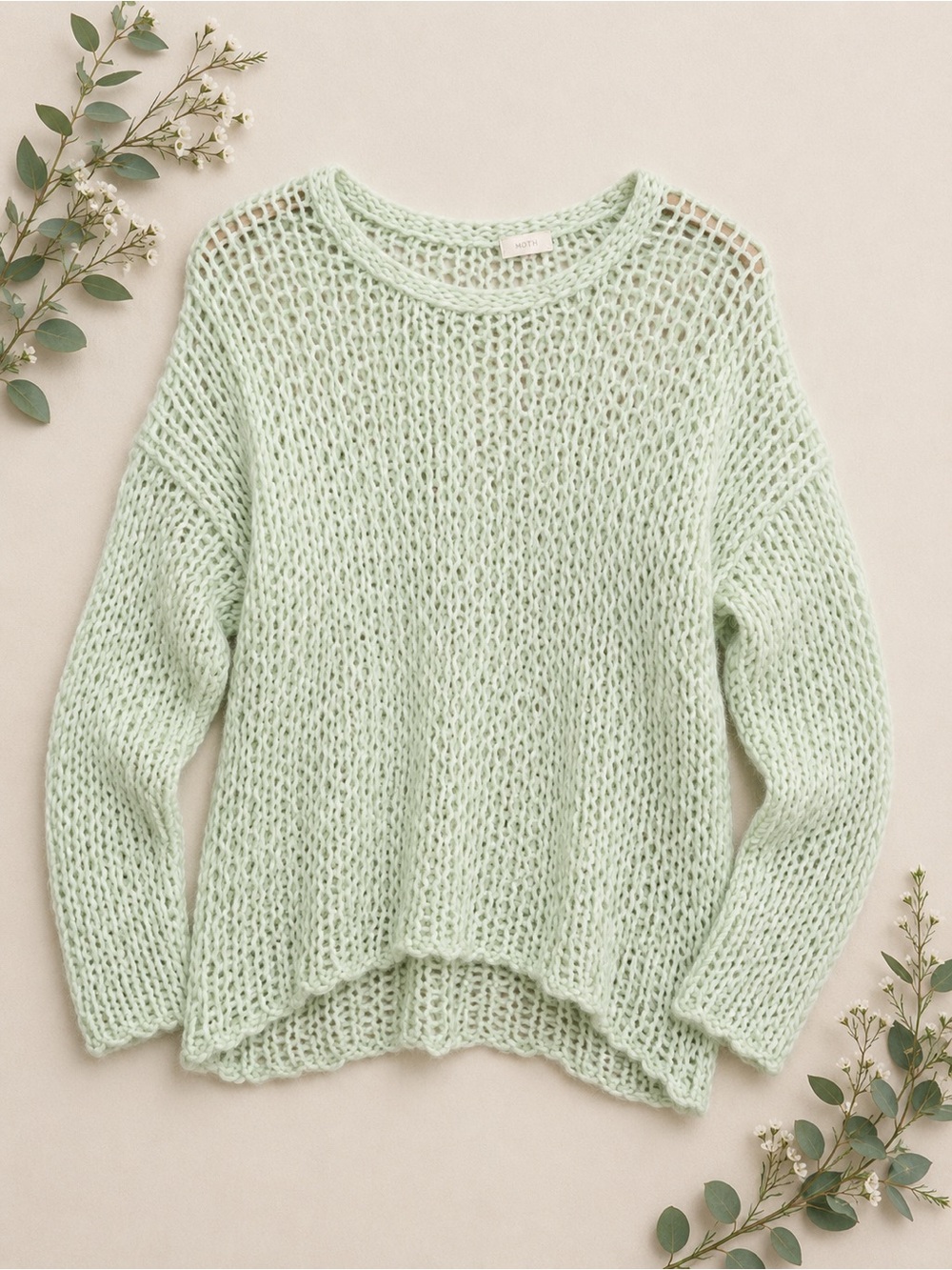 Anthropologie Moth Open Knit Sweater | Soft Mint Spring Layer